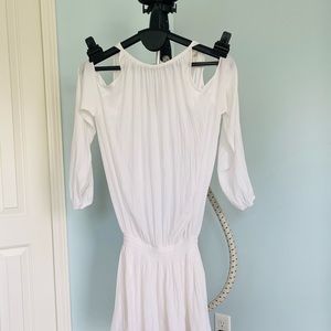 Ramy Brook New York cold shoulder white chiffon long-sleeve dress,